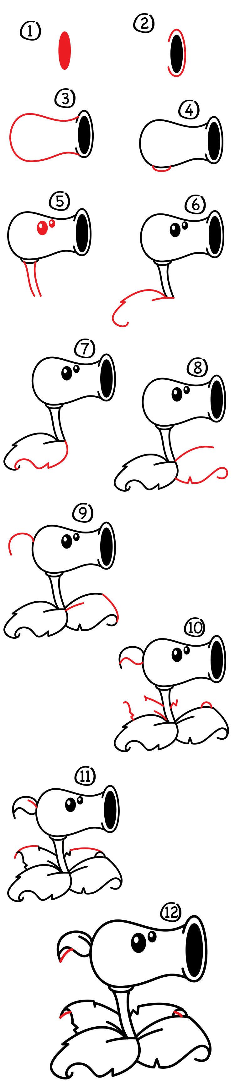 How To Draw A Peashooter From Plants Vs. Zombies