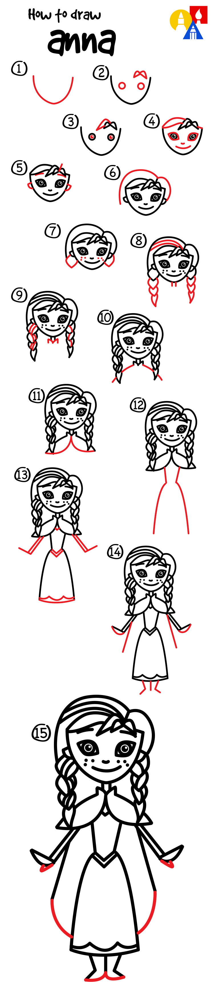 How To Draw Anna From Frozen - Art For Kids Hub