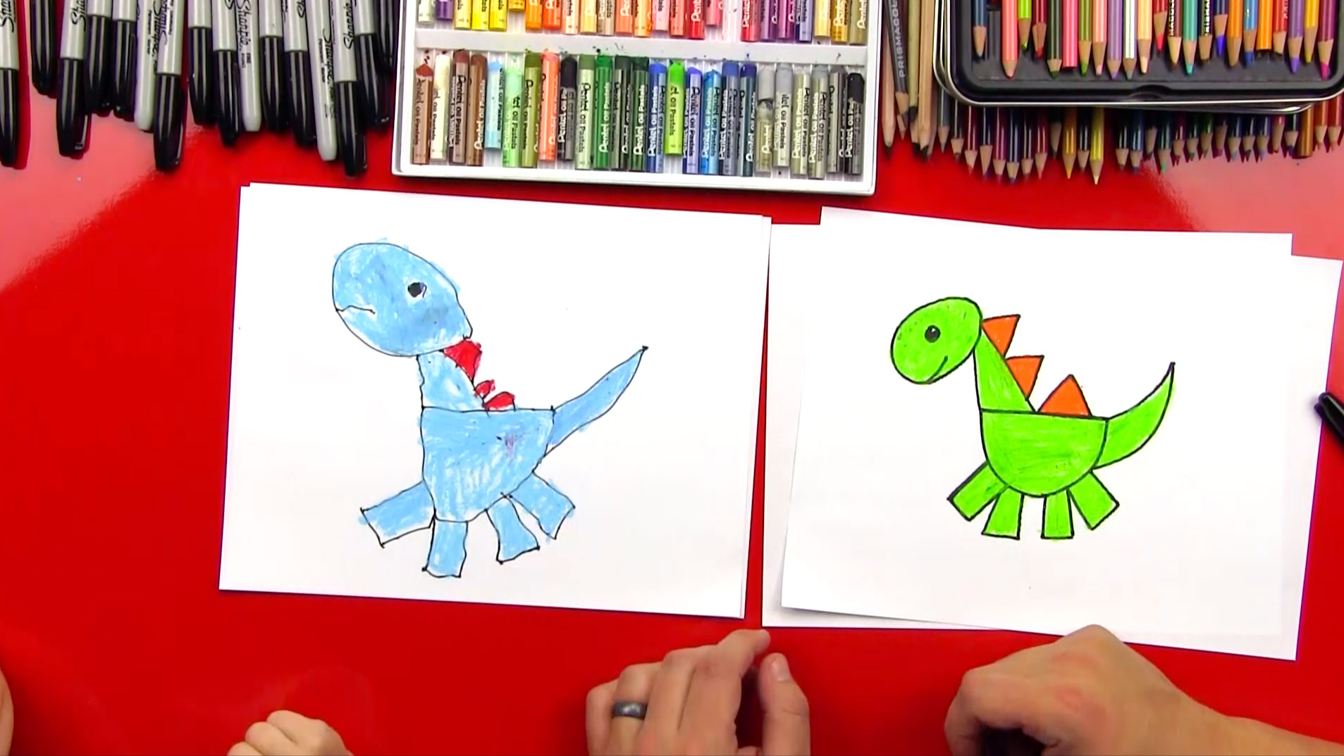 How To Draw A Dinosaur With Shapes - Art For Kids Hub