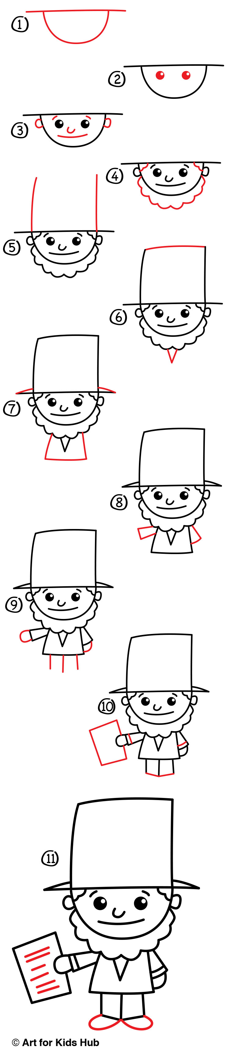 How To Draw A Cartoon Abraham Lincoln - Art For Kids Hub