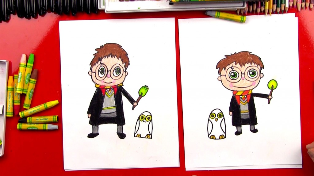 How To Draw A Cartoon Harry Potter And Hedwig