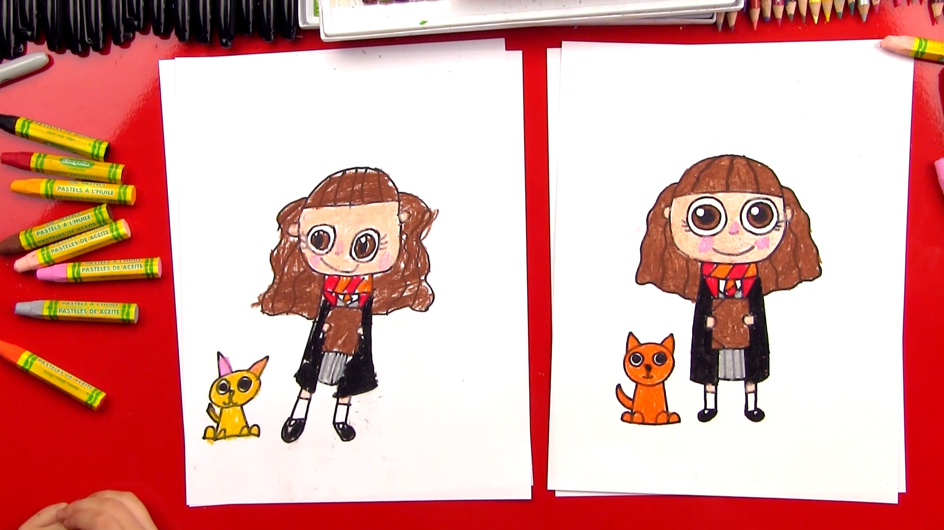 How To Draw Cartoon Hermione And Crookshanks - Art For Kids Hub -
