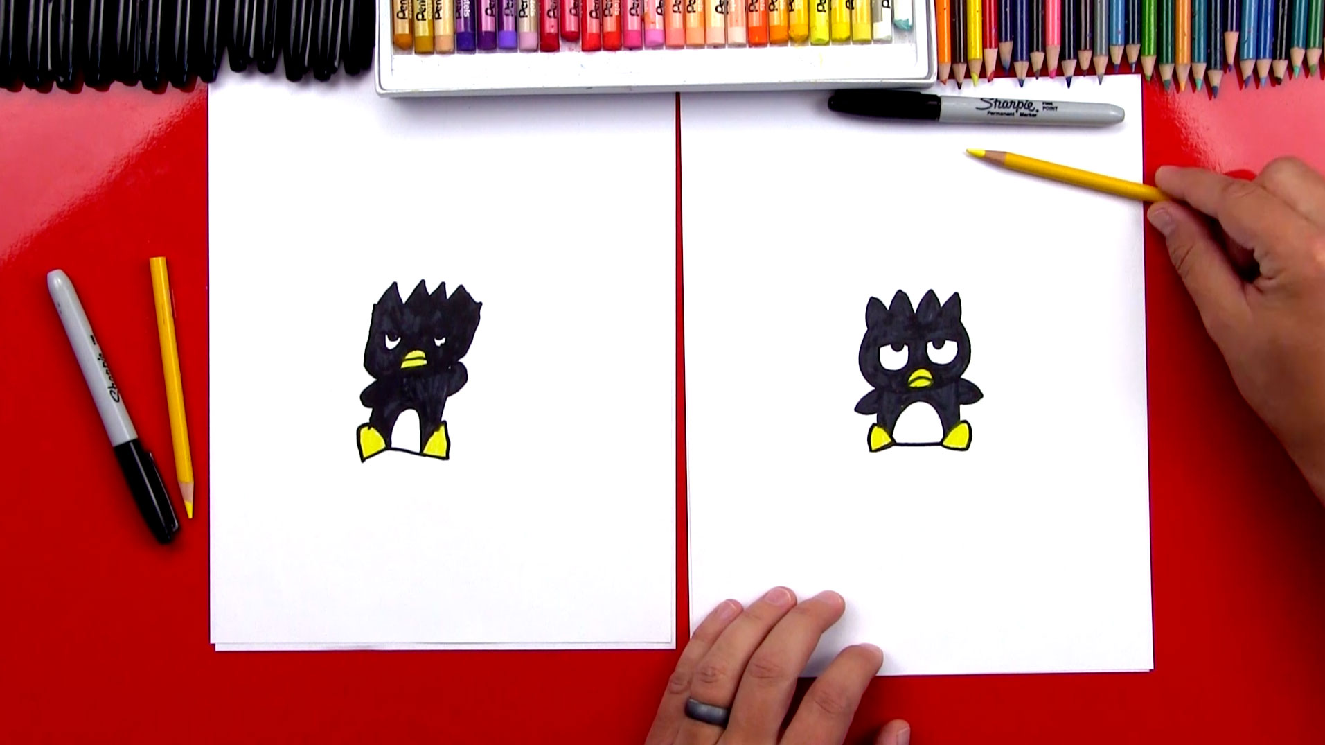 How To Draw Badtz-Maru From Hello Kitty - Art For Kids Hub