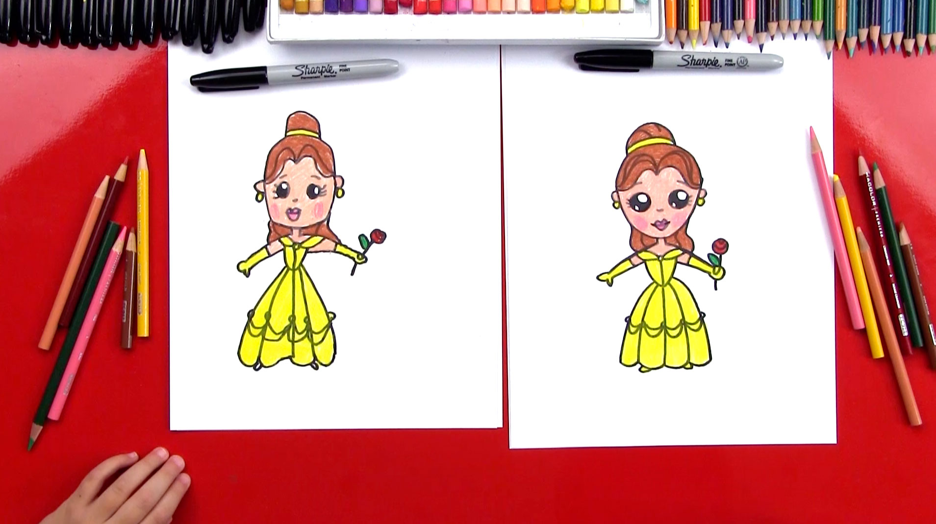 How To Draw Cartoon Belle From Disney Beauty And The Beast - Art For