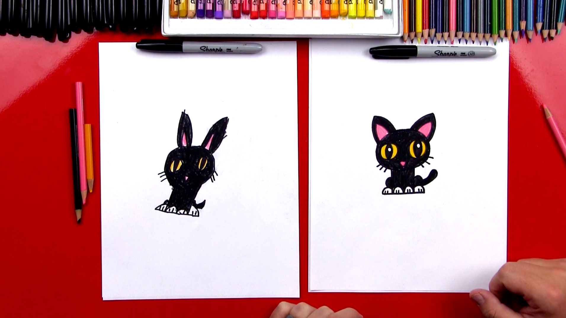 How To Draw A Cartoon Black Cat Art For Kids Hub