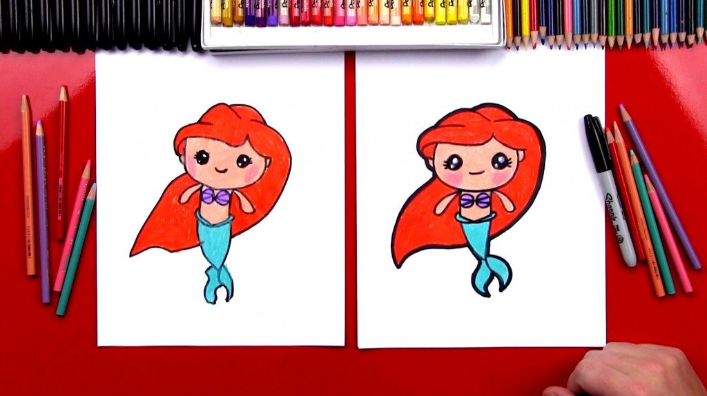 How To Draw Cartoon Ariel From Disney Little Mermaid