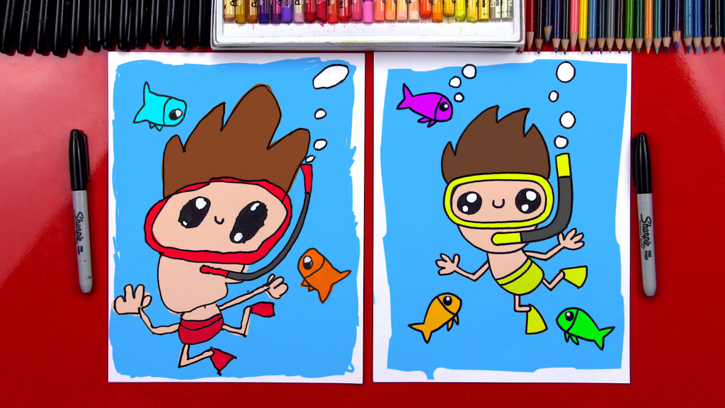 How To Draw A Cartoon Swimmer