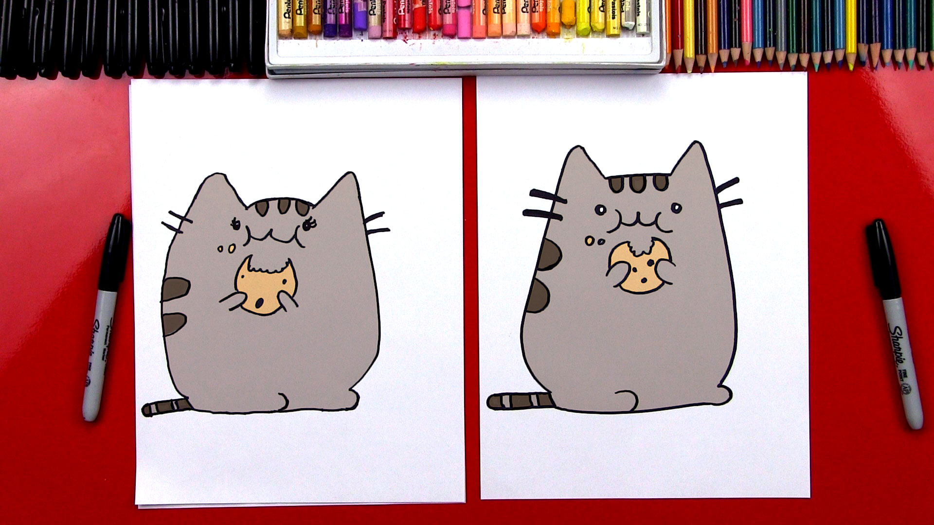 How To Draw The Pusheen Cat Eating A Cookie *GIVEAWAY* - Art For Kids Hub