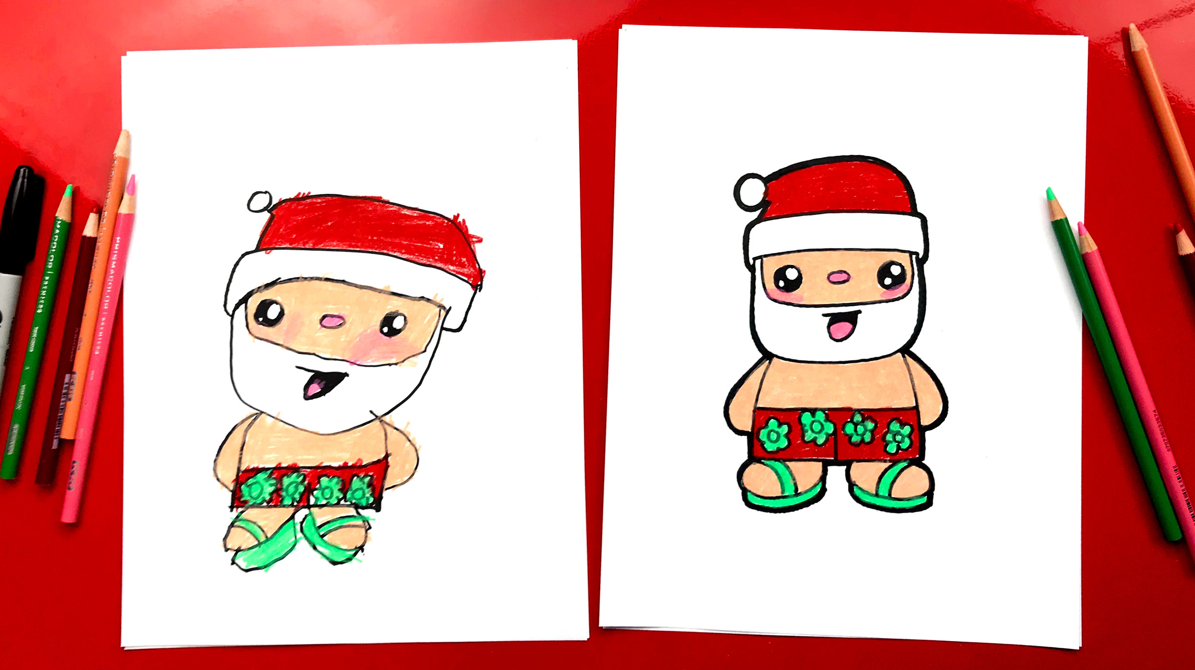 How To Draw Summer Santa - Art For Kids Hub