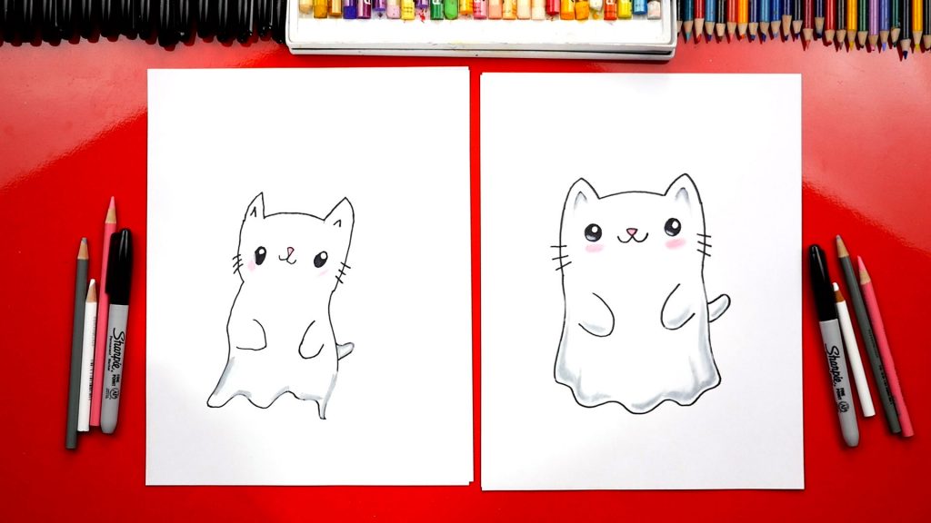 How To Draw A Ghost Kitten For Halloween