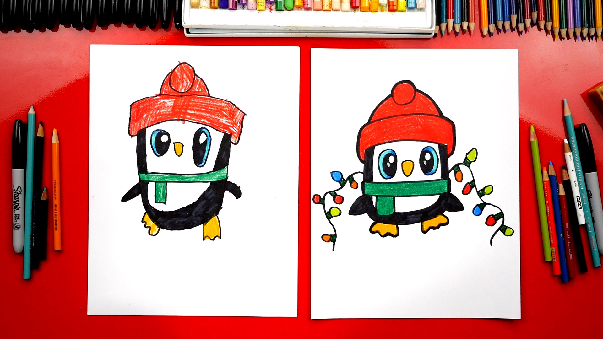 How To Draw A Christmas Penguin - Art For Kids Hub