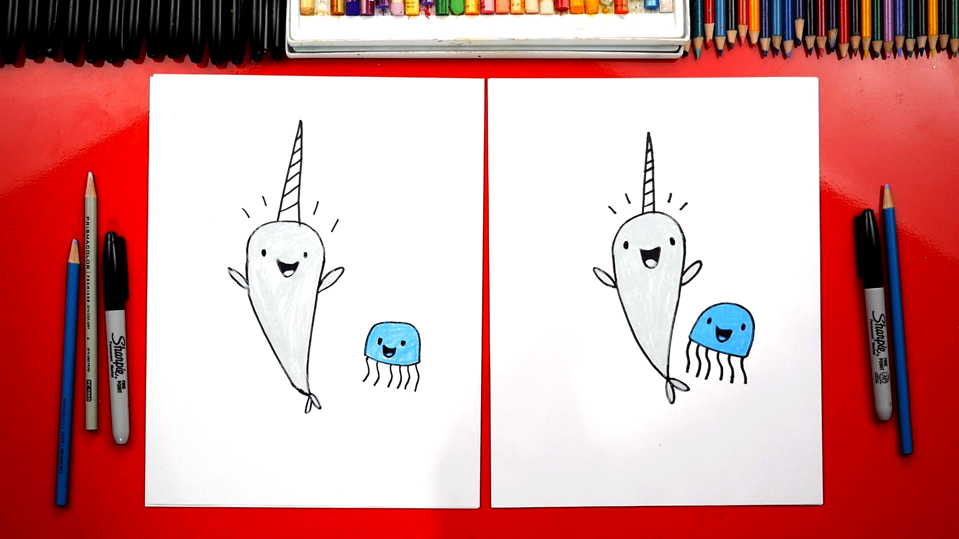 How To Draw Narwhal And Jelly Art For Kids Hub