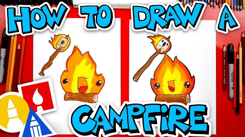 How To Draw A Funny Camp Fire And Marshmallow