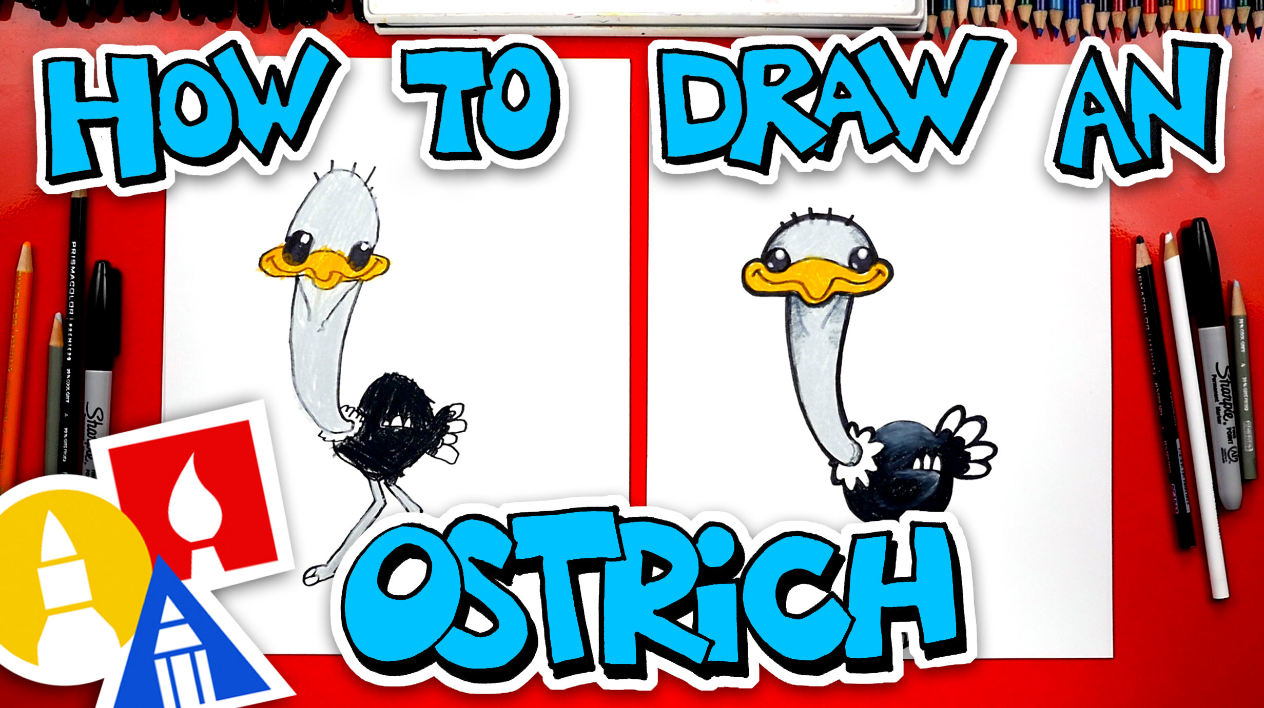 How To Draw A Funny Cartoon Ostrich - Art For Kids Hub -
