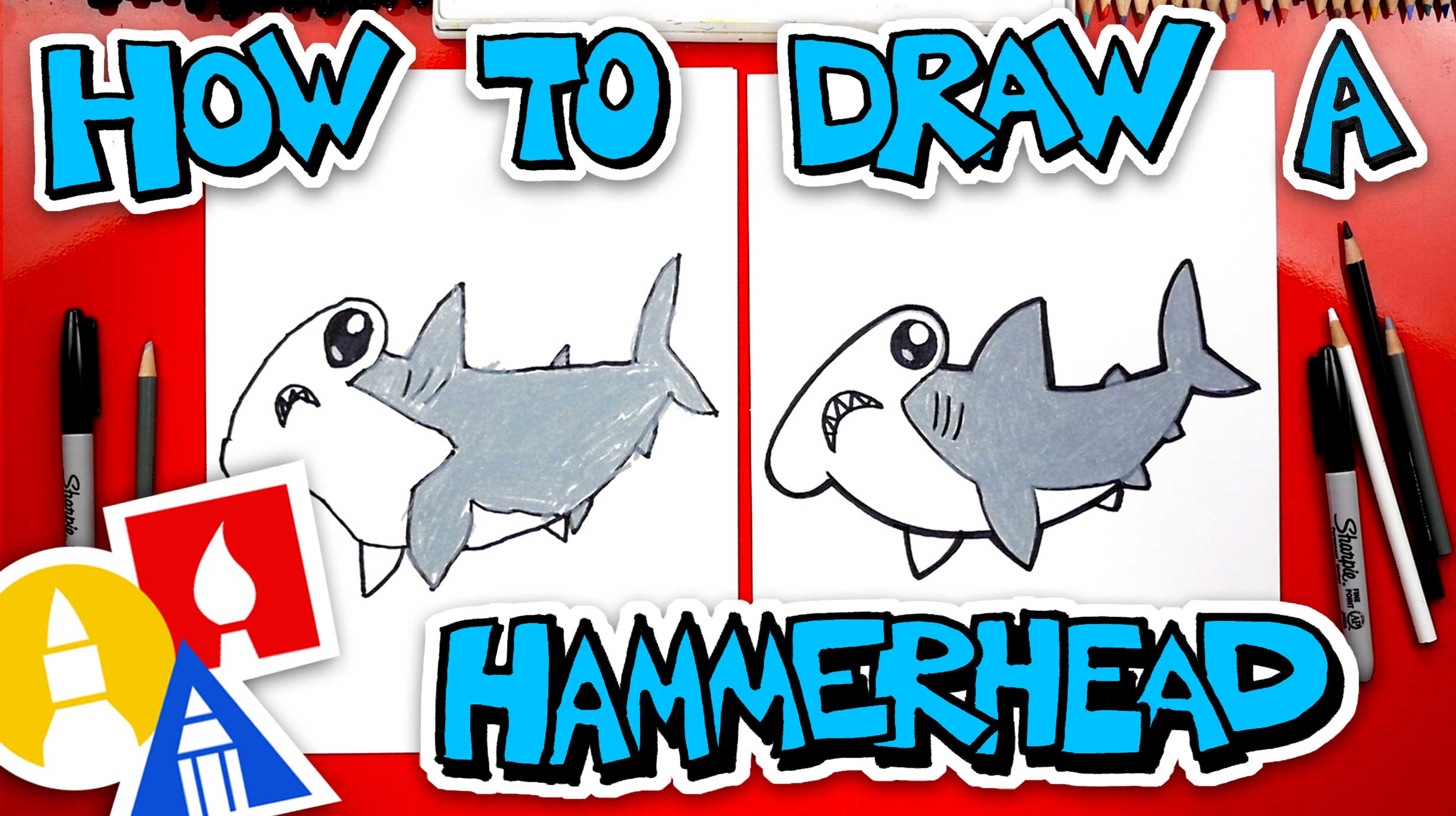 How To Draw A Cartoon Hammerhead Shark - Art For Kids Hub -