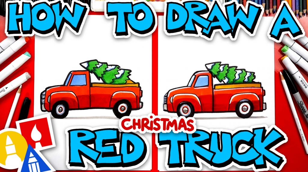 How To Draw A Red Christmas Truck With Tree