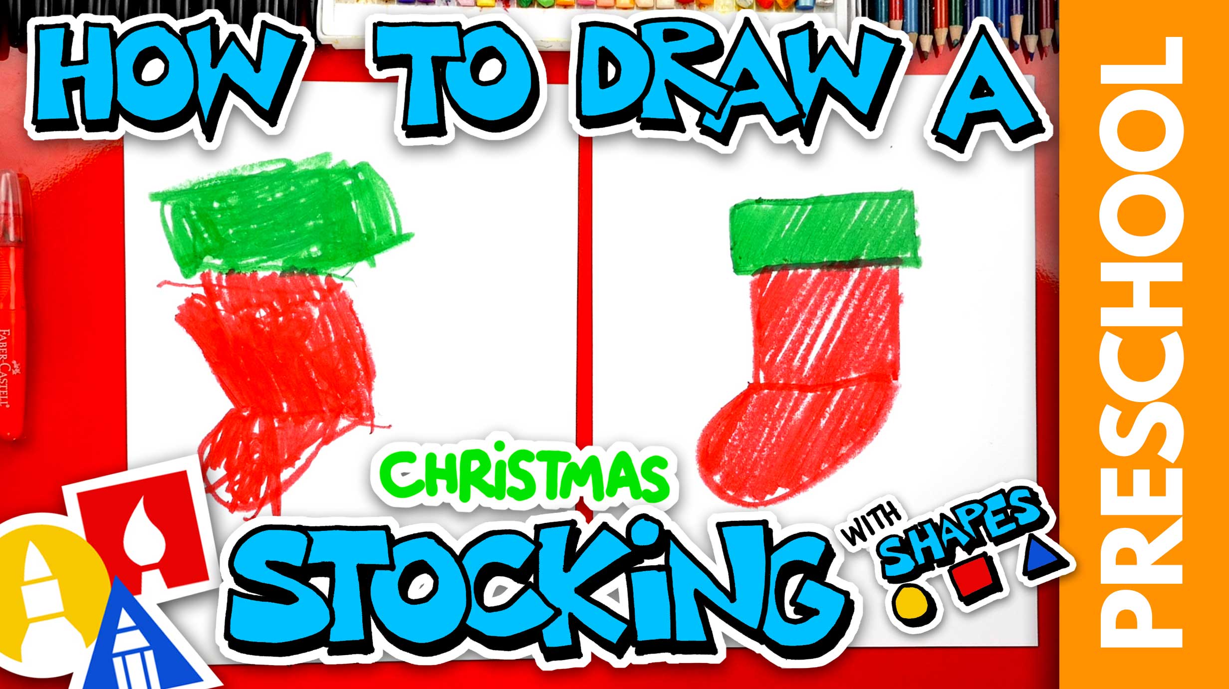 Drawing A Christmas Stocking With Shapes - Preschool - Art For Kids Hub