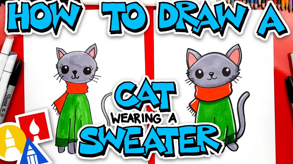 How To Draw A Christmas Cat Wearing A Sweater