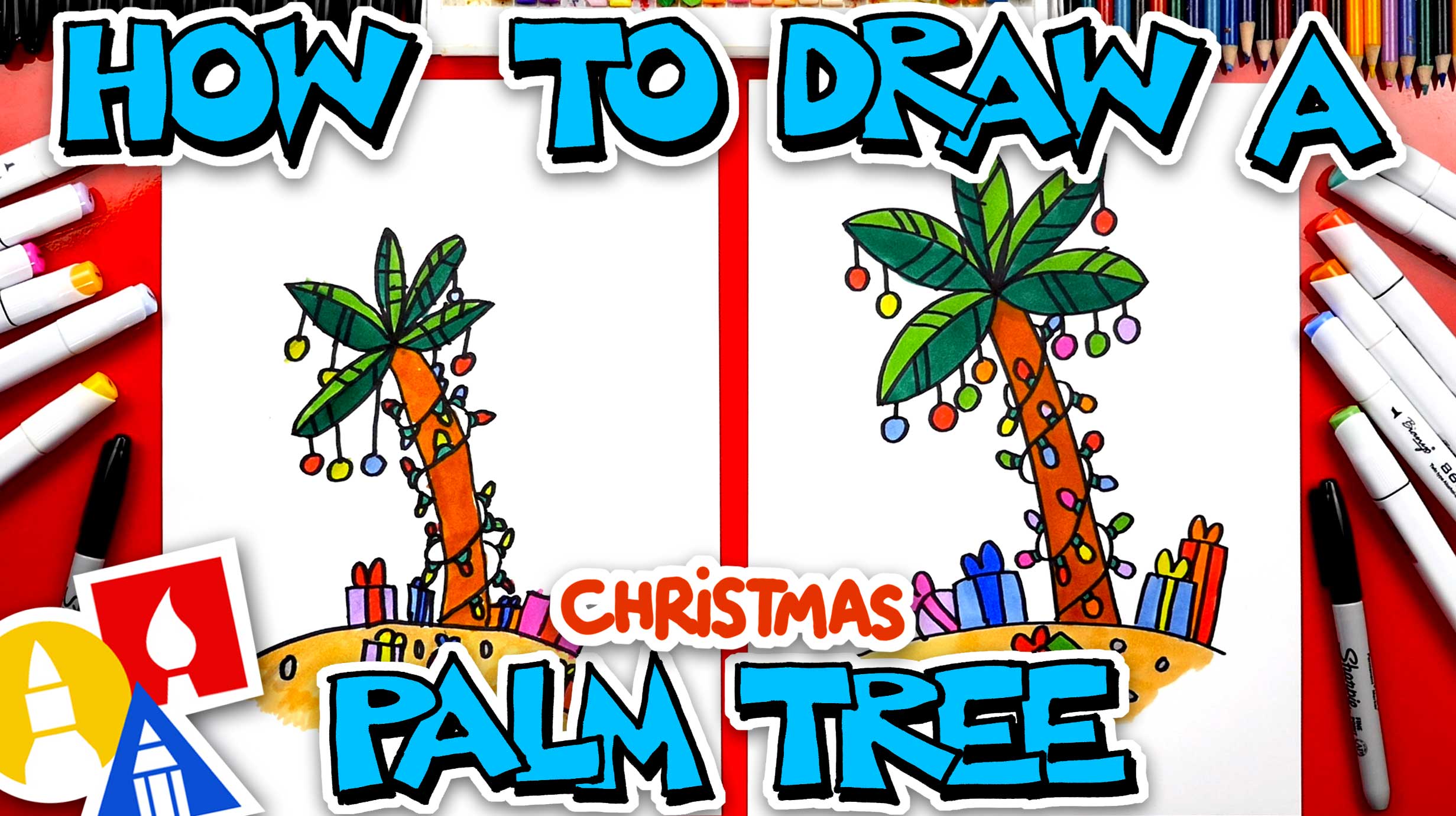 How To Draw A Christmas Palm Tree - Art For Kids Hub
