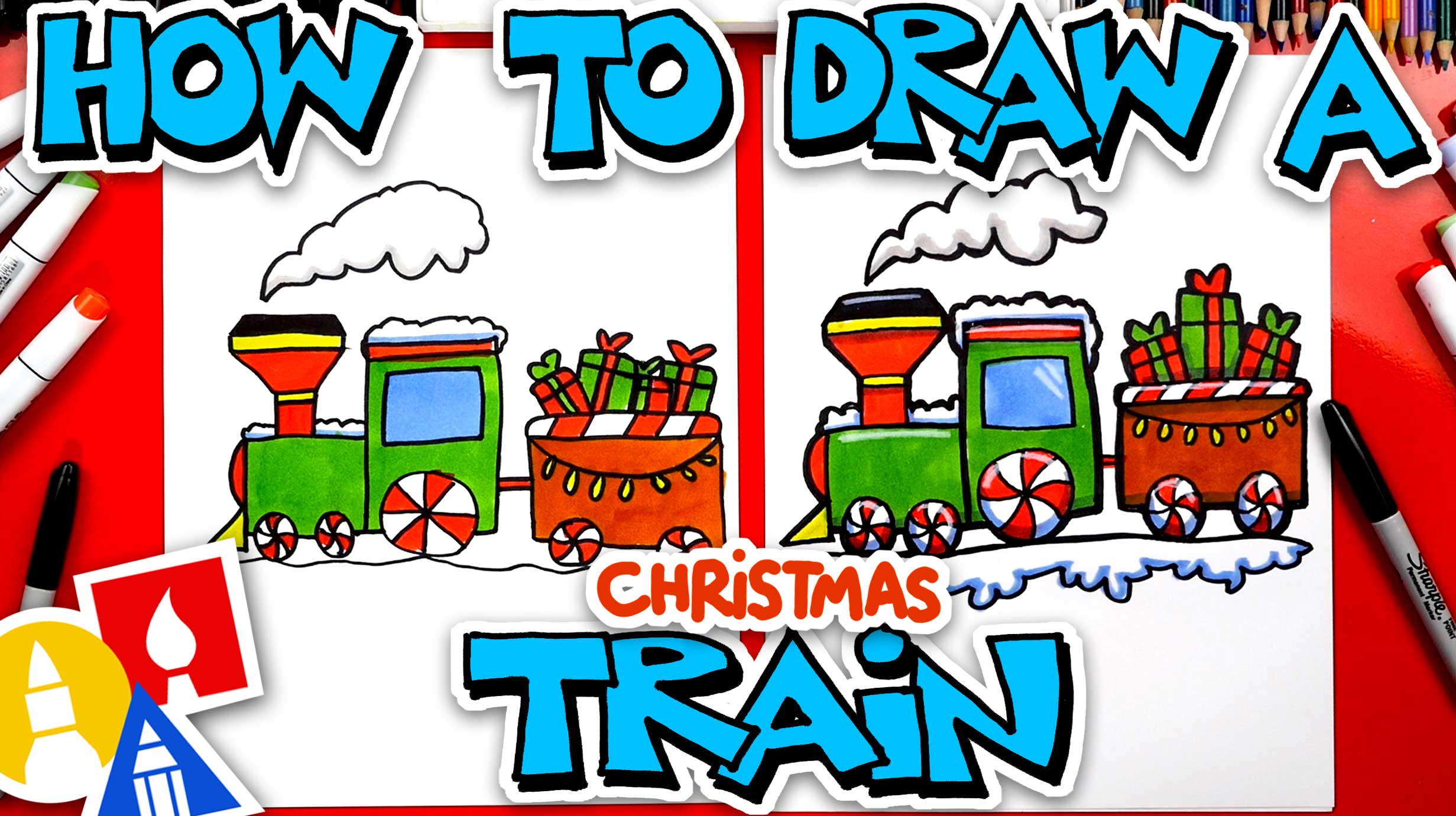 How To Draw A Christmas Train - Art For Kids Hub