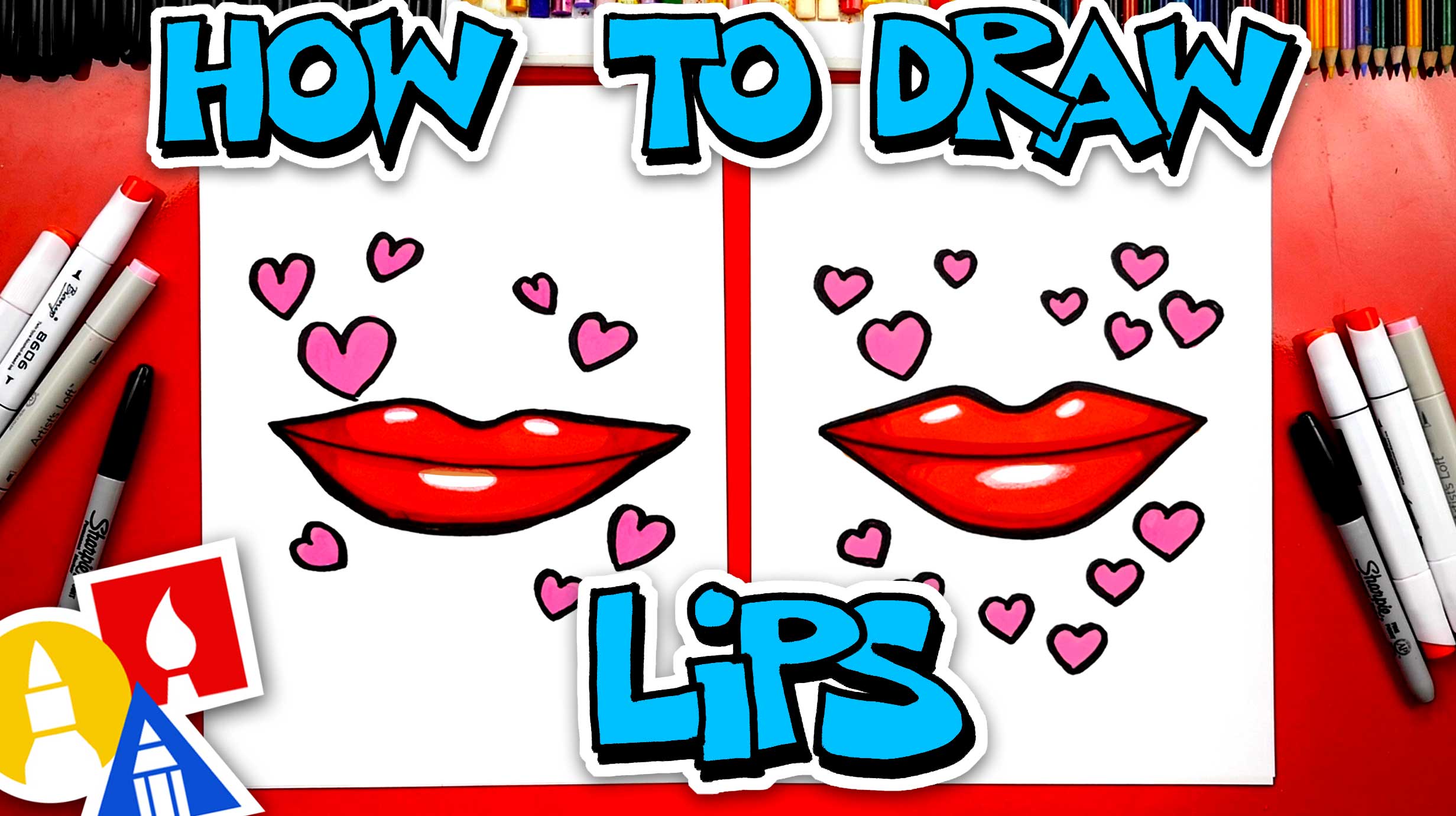 How To Draw A Valentines Day Kissing Lips - Art For Kids Hub -