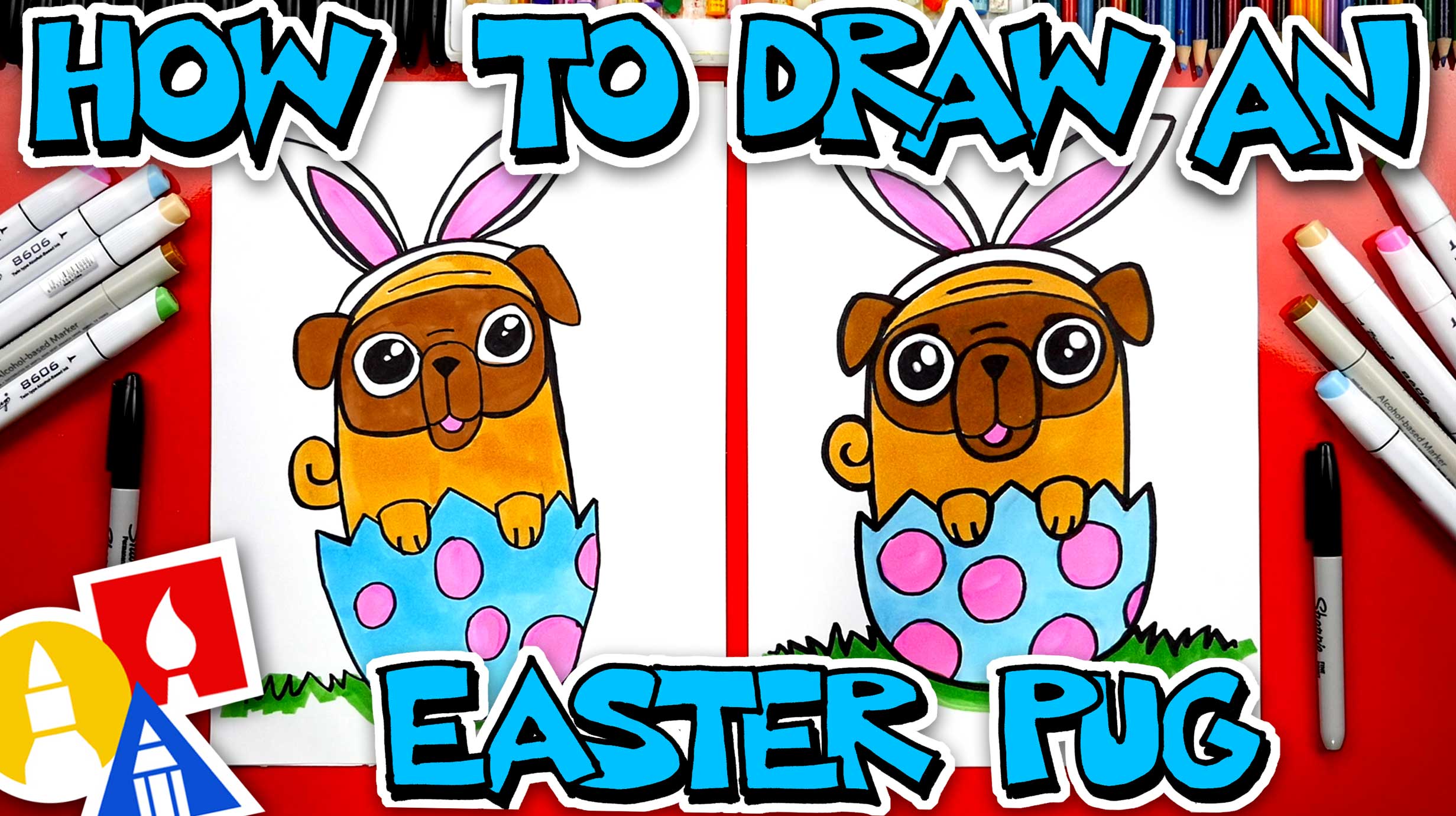 How To Draw An Easter Pug Bunny - Art For Kids Hub