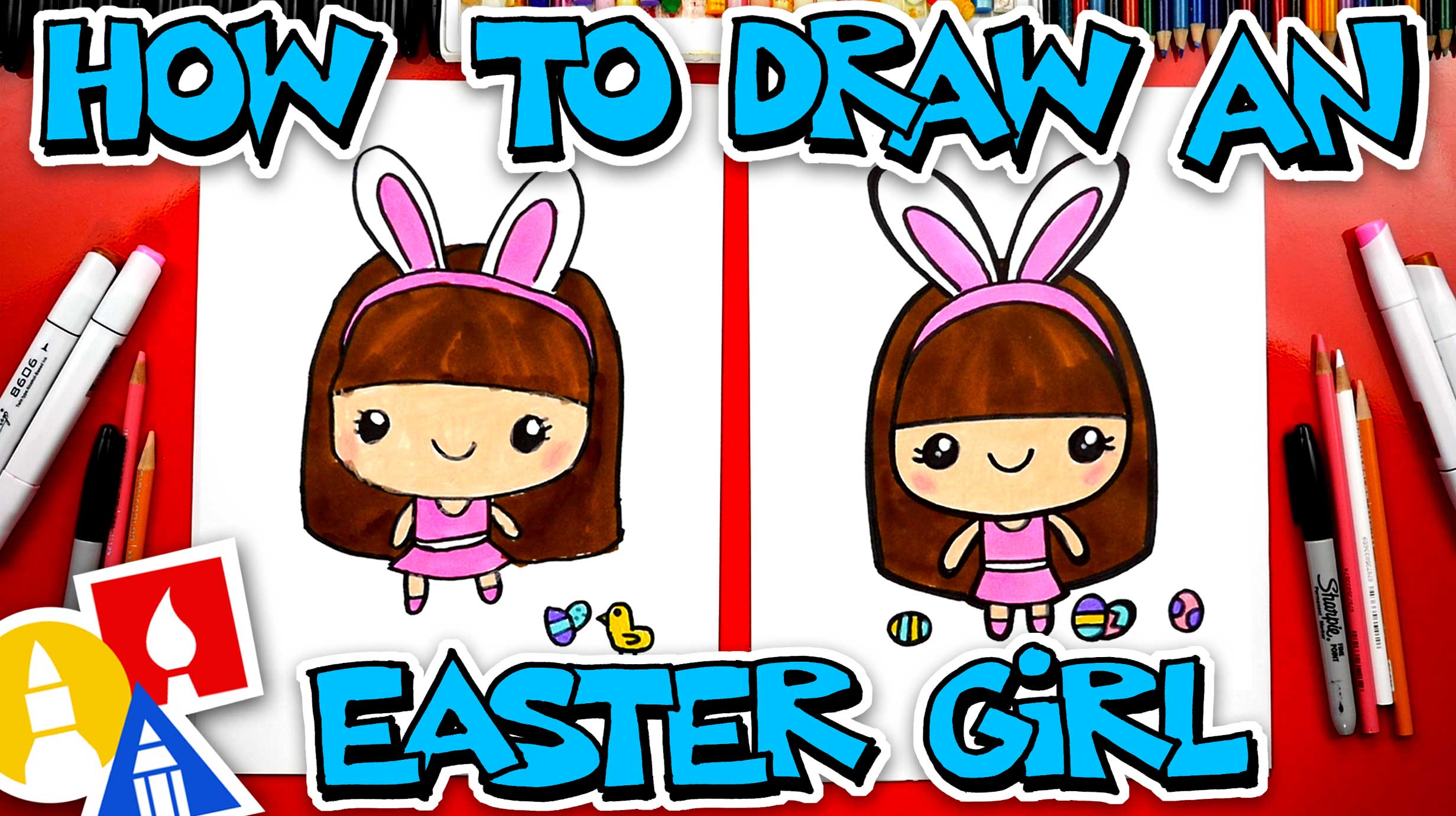 How To Draw A Cute Easter Girl Cartoon - Art For Kids Hub -