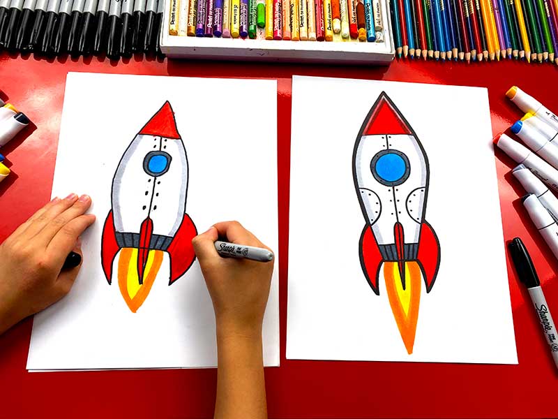 How To Draw A Rocket Ship - Art For Kids Hub -