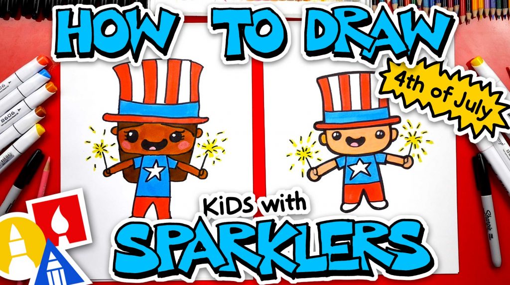 🇺🇸 How To Draw Kids With Sparklers For Independence Day (4th of July)