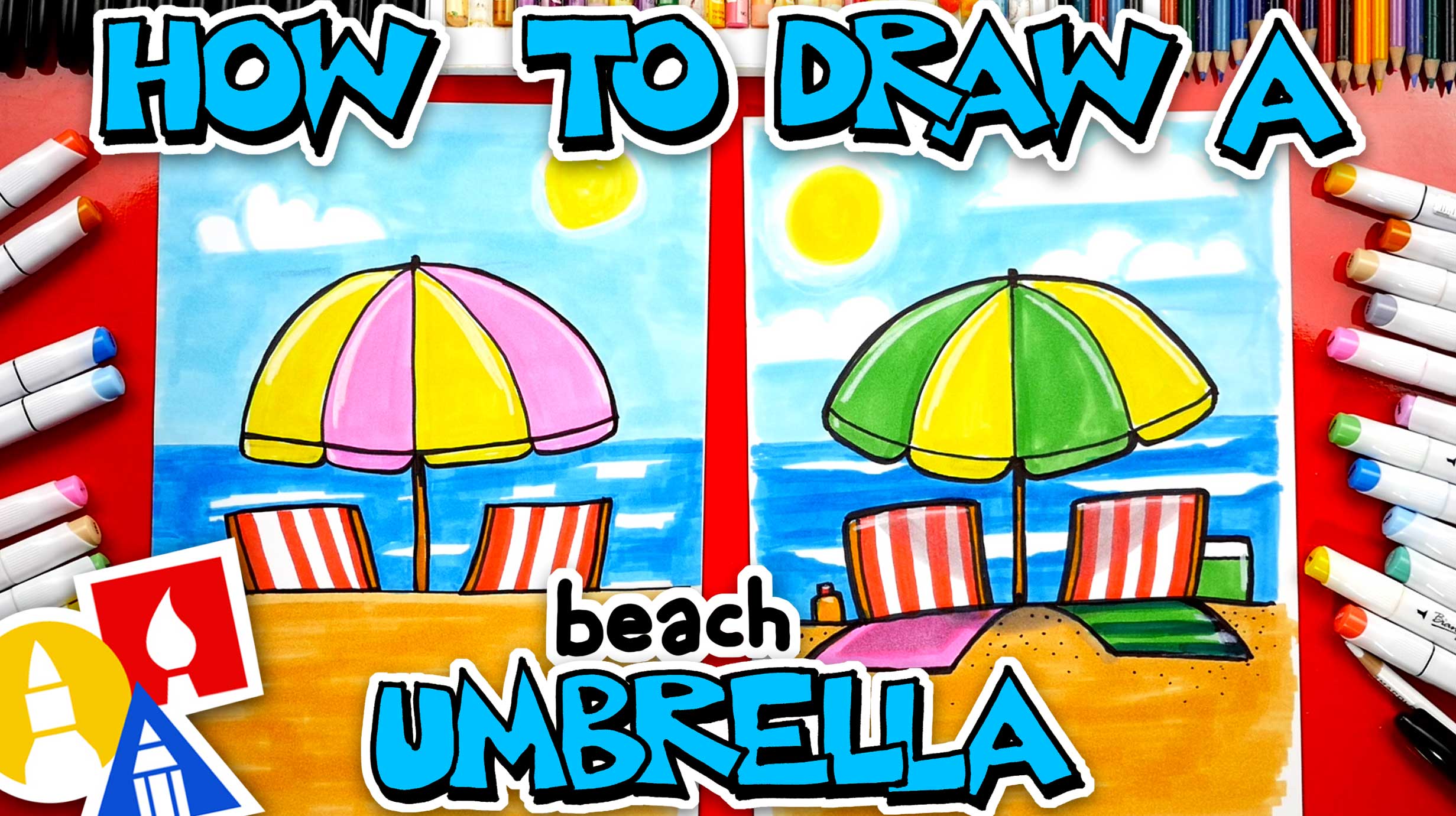 How To Draw A Beach Umbrella Art For Kids Hub