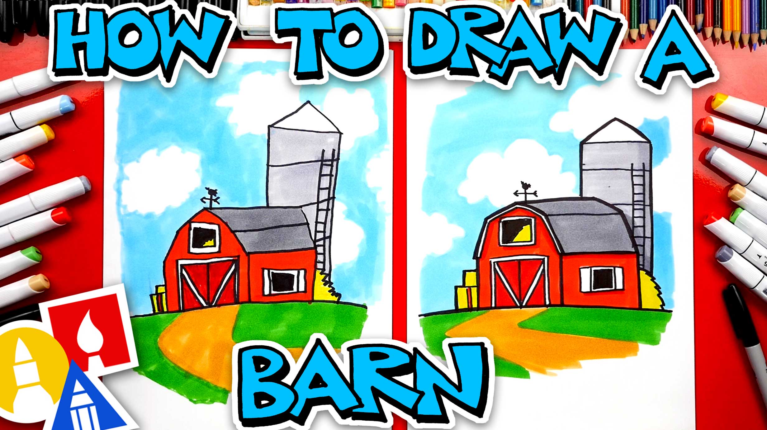How To Draw A Barn farm Art For Kids Hub