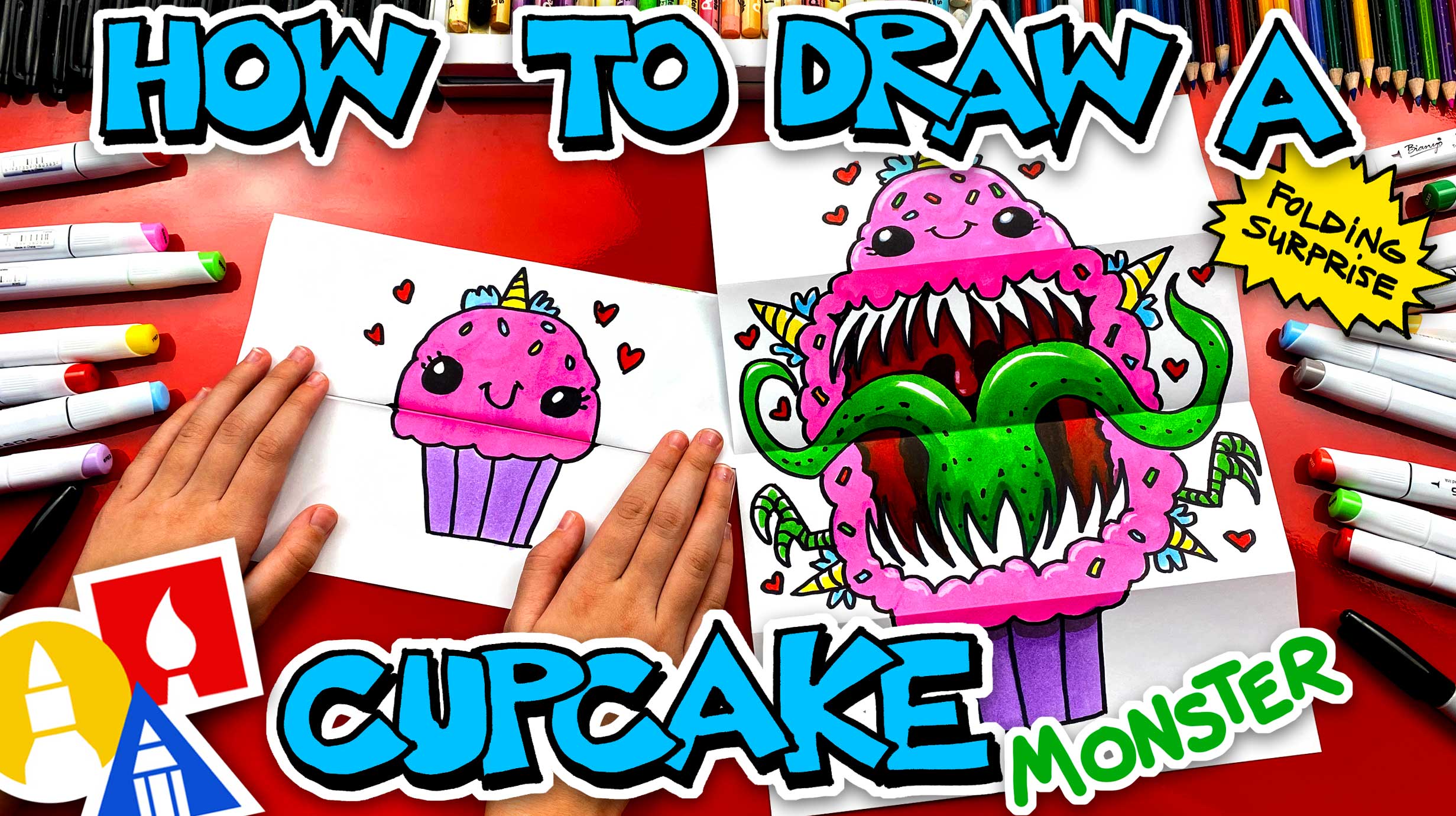 How To Draw A Cute Cupcake Monster Folding Surprise - Art ...