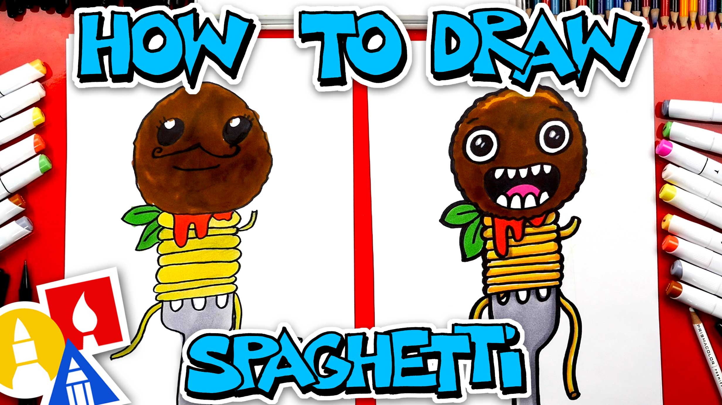 How To Draw Funny Spaghetti And Meatball On A Fork