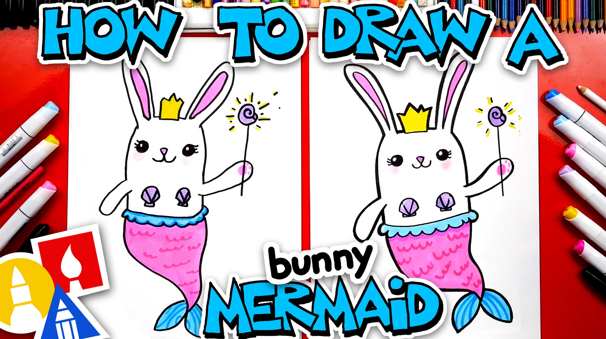 How To Draw A Cute Bunny Mermaid - Art For Kids Hub