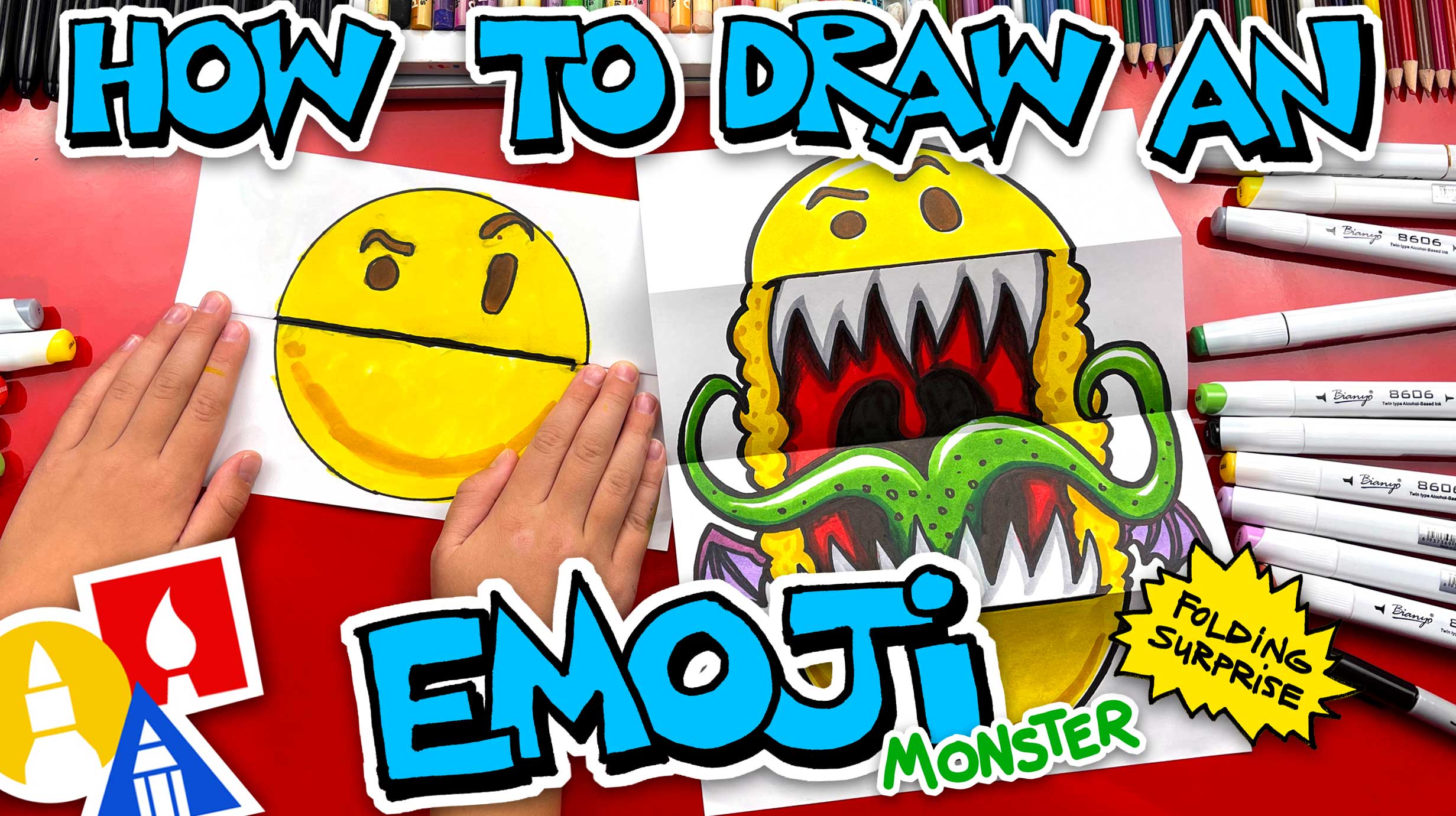 How To Draw An Emoji Monster - Folding Surprise - Art For Kids Hub