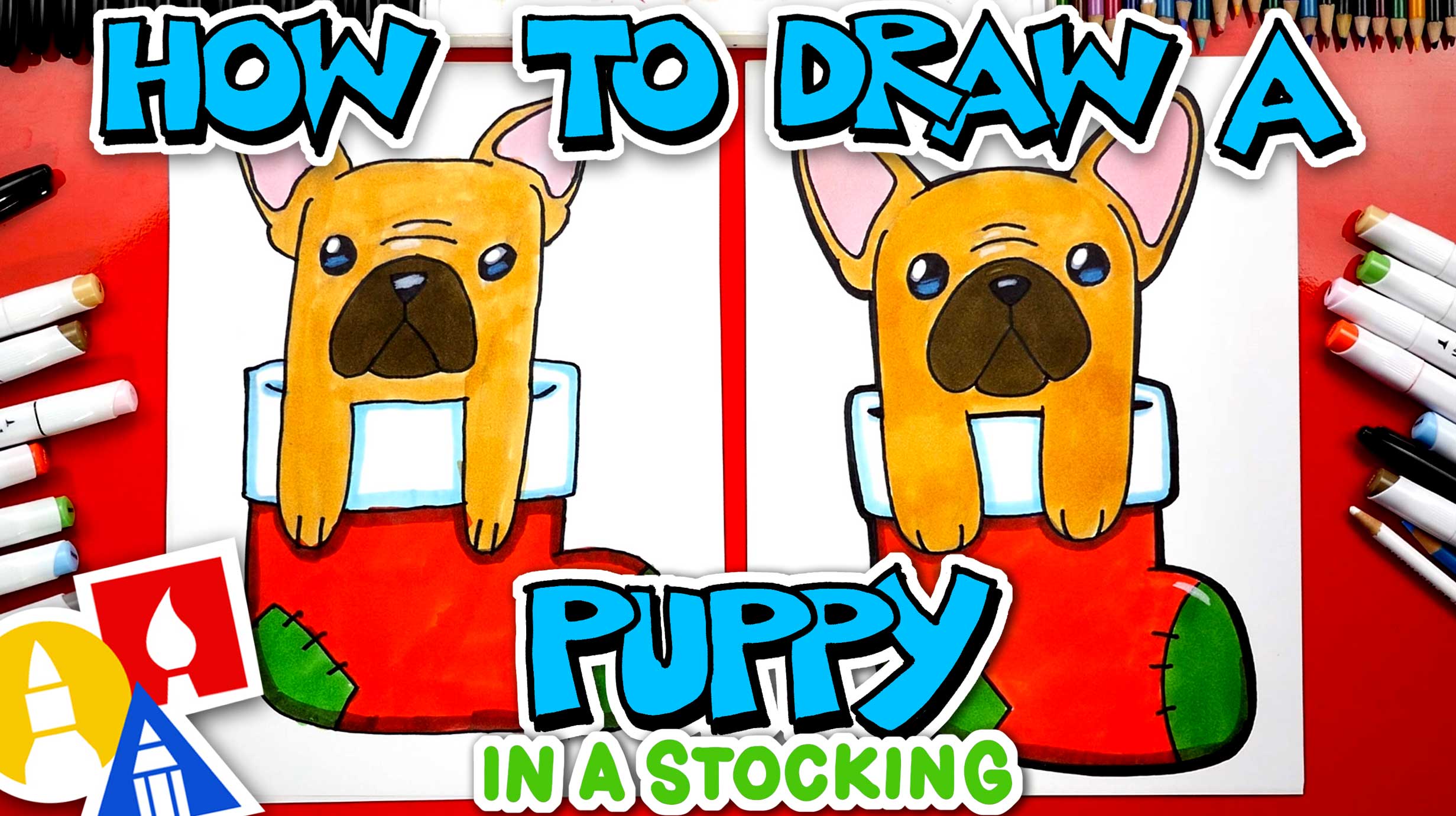 How To Draw A Puppy In A Stocking - Art For Kids Hub -