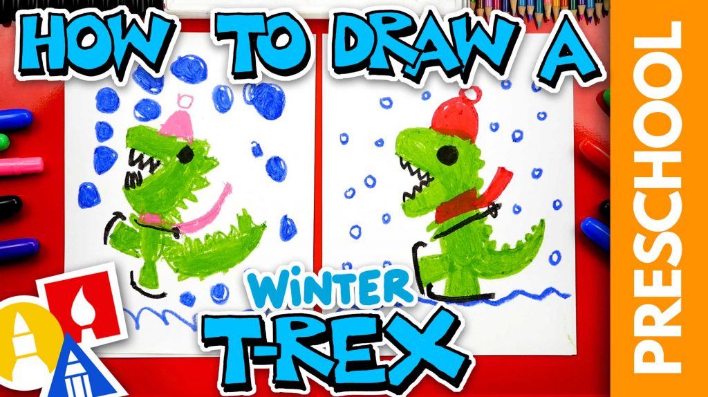 How To Draw A Winter T-Rex – Preschool