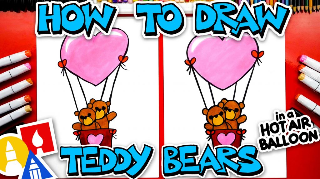 How To Draw Teddy Bears In A Hot Air Balloon – Valentine’s Day