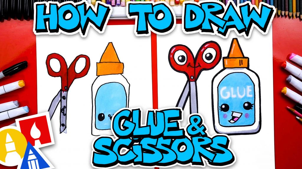 How To Draw A Bottle Of Glue And Scissors