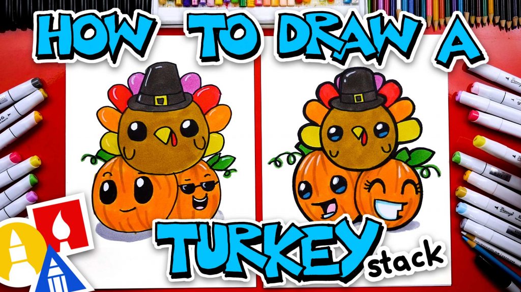 How To Draw A Thanksgiving Turkey Pumpkin Stack