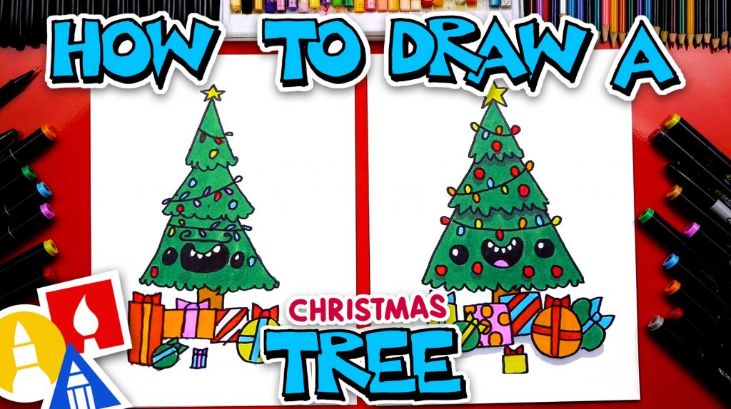 How To Draw A Funny Cartoon Christmas Tree With Presents