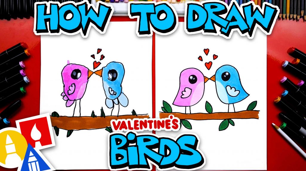 How To Draw Cute Cartoon Valentine’s Birds