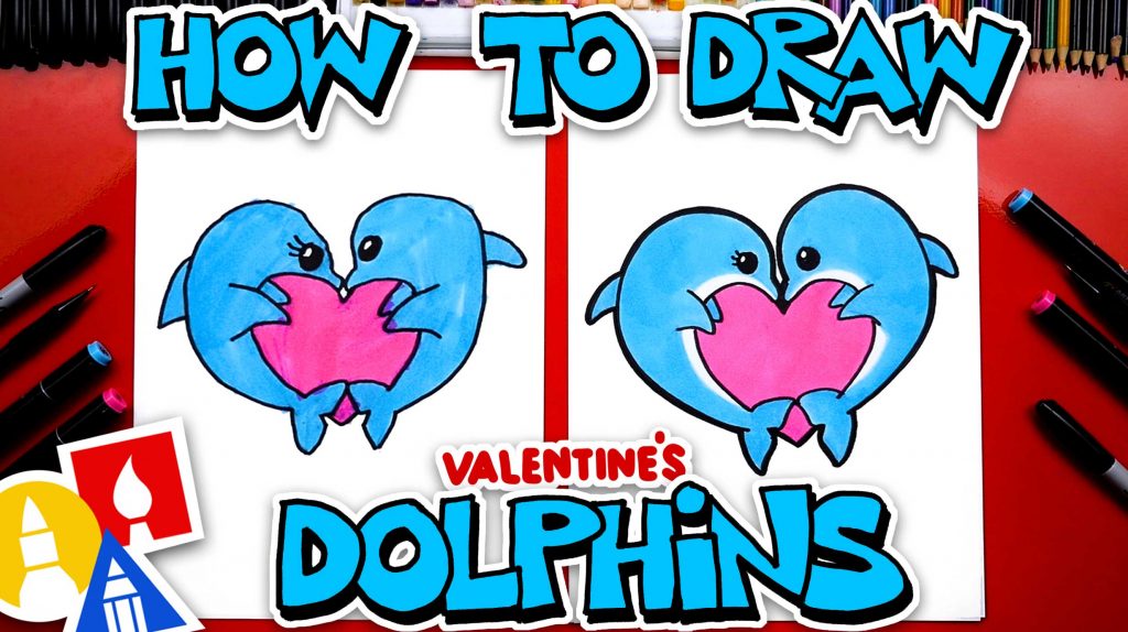 How To Draw Valentine’s Day Dolphins Making A Heart