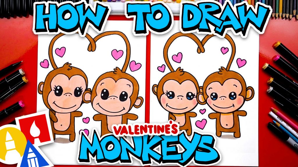 How To Draw Valentine’s Day Monkeys With A Heart Tail