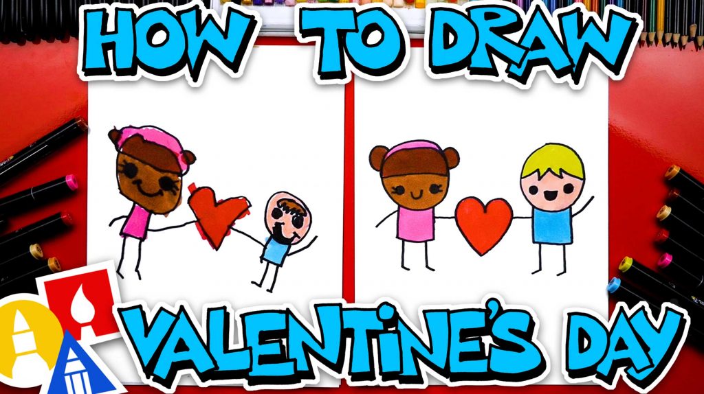 How To Draw Valentine’s Day Kids Holding A Heart